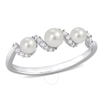 Amour Cultured Freshwater Pearl And 1/4 Ct Tgw Created White Sapphire Swirl Ring In Sterling Silver
