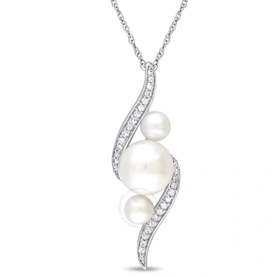 Amour Cultured Freshwater Pearl And 1/8 Ct Tw Diamond Twist Pendant With Chain In 10k White Gold