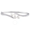 Amour Cultured Freshwater Pearl And Created White Sapphire Bangle In Sterling Silver In White