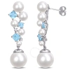 AMOUR AMOUR CULTURED FRESHWATER PEARL AND SWISS BLUE TOPAZ AND DIAMOND ACCENT CLUSTER DROP EARRINGS IN STE