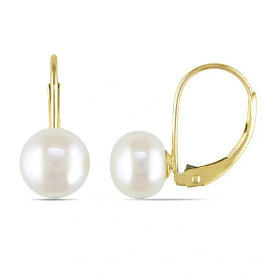 Amour Cultured Freshwater Pearl Leverback Earrings In 10k Yellow Gold
