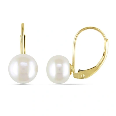 Amour Cultured Freshwater Pearl Leverback Earrings In 10k Yellow Gold In Gold / White / Yellow