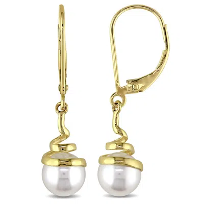 Amour 10k Yellow Gold 6.5 - 7 Mm Freshwater Cultured White Pearl Dangle Earrings
