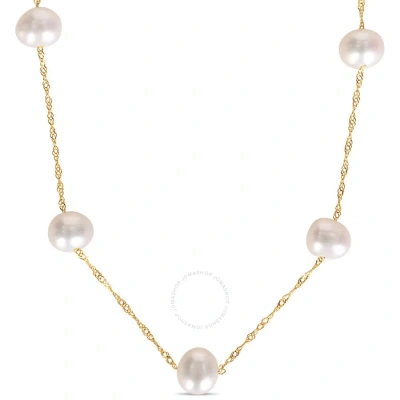 Amour Cultured Freshwater Pearl Tin Cup Necklace With 10k Yellow Gold Rope Chain And Clasp
