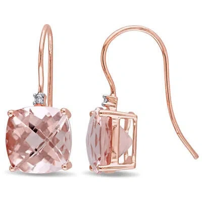 Pre-owned Amour Cushion Checkerboard-cut Morganite Solitaire Hook Earrings In 14k Rose In Pink