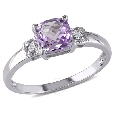 Amour Cushion Cut Amethyst And Diamond Accent Ring In Sterling Silver In White