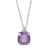 AMOUR AMOUR CUSHION CUT AMETHYST PENDANT AND CHAIN WITH DIAMONDS IN 10K WHITE GOLD