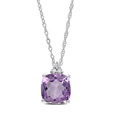 Amour Cushion Cut Amethyst Pendant And Chain With Diamonds In 10k White Gold In Purple