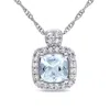 AMOUR AMOUR CUSHION CUT AQUAMARINE AND 1/10 CT TW DIAMOND PENDANT WITH CHAIN IN 10K WHITE GOLD