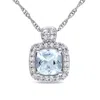 Amour Cushion Cut Aquamarine And 1/10 Ct Tw Diamond Pendant With Chain In 10k White Gold In Aqua / Aquamarine / Gold / White