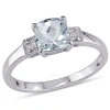 Amour Cushion Cut Aquamarine And Diamond Accent Ring In Sterling Silver In White
