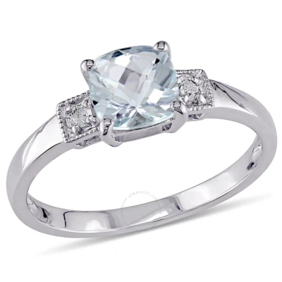 Amour Cushion Cut Aquamarine And Diamond Accent Ring In Sterling Silver In Blue