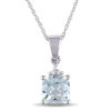 AMOUR AMOUR CUSHION CUT CHECKERBOARD AQUAMARINE PENDANT AND CHAIN WITH DIAMOND ACCENT IN 10K WHITE GOLD