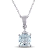 Amour Cushion Cut Checkerboard Aquamarine Pendant And Chain With Diamond Accent In 10k White Gold In White