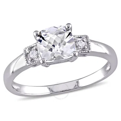 Amour Cushion Cut Created White Sapphire And Diamond Accent Ring In Sterling Silver