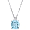 AMOUR AMOUR CUSHION CUT SKY-BLUE TOPAZ PENDANT AND CHAIN WITH DIAMONDS IN 10K WHITE GOLD