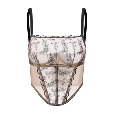 Amour D'agnette Women's Kim High-neck Embroidery Bustier On Jelly Fabric / Neutrals In Brown