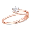 AMOUR AMOUR DIAMOND ACCENT FLORAL PROMISE RING IN ROSE PLATED STERLING SILVER