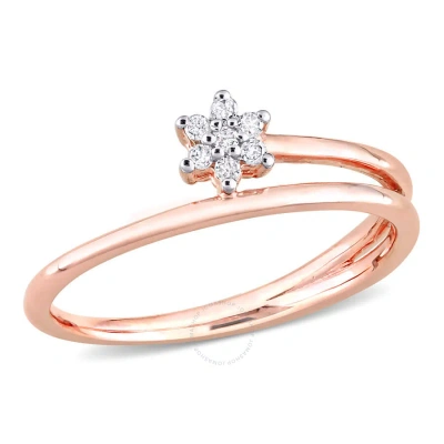 Amour Diamond Accent Floral Promise Ring In Rose Plated Sterling Silver In Pink
