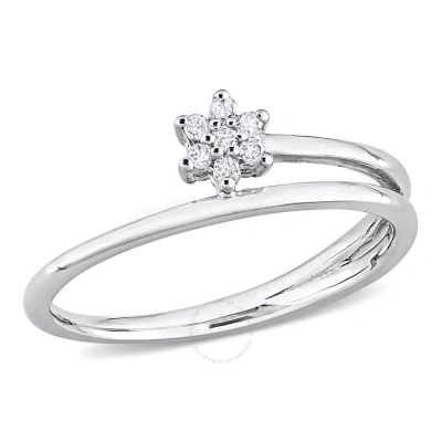 Amour Diamond Accent Floral Promise Ring In Sterling Silver In Metallic