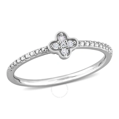 Amour Diamond Accent Floral Promise Ring In Sterling Silver In White