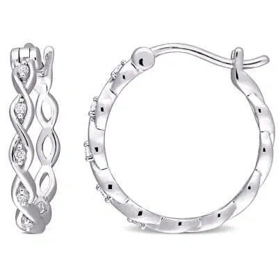 Pre-owned Amour Diamond Accent Hoop Earrings In 10k White Gold
