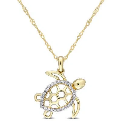 Pre-owned Amour Diamond Accent Sea Turtle Pendant With Chain In 10k Yellow Gold