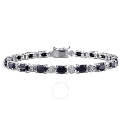 Amour Diamond And 11 1/6 Ct Tgw Black Sapphire Bracelet In Sterling Silver In Black / Silver