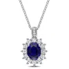 AMOUR AMOUR DIAMOND AND 4 CT TGW CREATED BLUE AND CREATED WHITE SAPPHIRE OVAL HALO PENDANT WITH CHAIN IN S