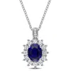 Amour Diamond And 4 Ct Tgw Created Blue And Created White Sapphire Oval Halo Pendant With Chain In S In White