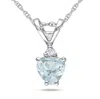 Amour 10k White Gold Aquamarine And Diamond Necklace Jms002677 In Aqua / Aquamarine / Gold / White