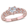 AMOUR AMOUR DIAMOND AND AQUAMARINE HEART VINTAGE RING IN PINK PLATED STERLING SILVER