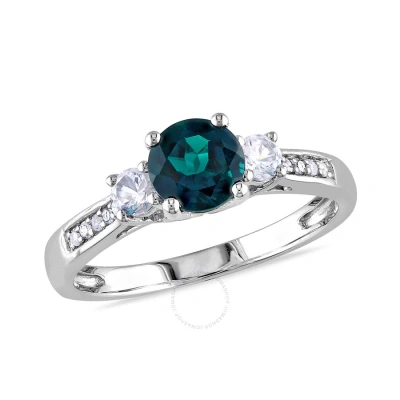 Amour Diamond And Created Emerald And White Sapphire 3-stone Engagement Ring In 10k White Gold In Green