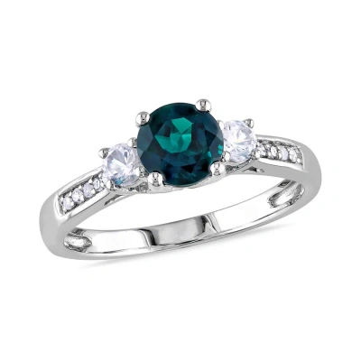 Amour Diamond And Created Emerald And White Sapphire 3-stone Engagement Ring In 10k White Gold In Green