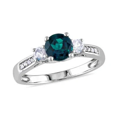 Pre-owned Amour Diamond And Created Emerald And White Sapphire 3-stone Engagement Ring In