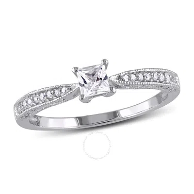 Amour Diamond And Created White Sapphire Engagement Ring In Sterling Silver In Metallic