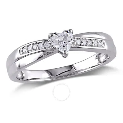 Amour Diamond And Created White Sapphire Heart Ring In Sterling Silver