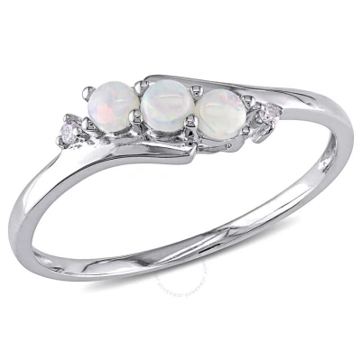 Amour Diamond And Opal 3-stone Ring In 10k White Gold In Gold / White