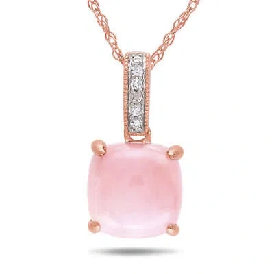 Pre-owned Amour Diamond And Pink Opal Pendant With Chain In 10k Rose Gold