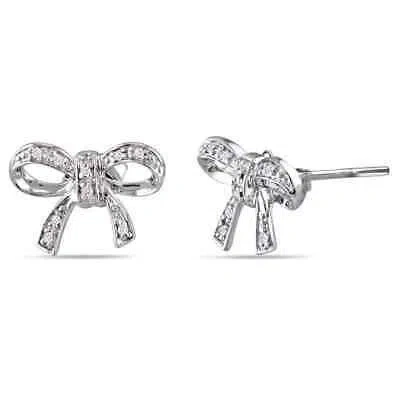Pre-owned Amour Diamond Bow Stud Earrings In 10k White Gold