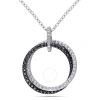 Amour Diamond Circle Pendant With Chain In Sterling Silver With Black Rhodium In Black / Rhodium / Silver / Spring / White