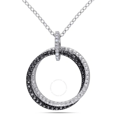 Amour Diamond Circle Pendant With Chain In Sterling Silver With Black Rhodium In Black / Rhodium / Silver / Spring / White