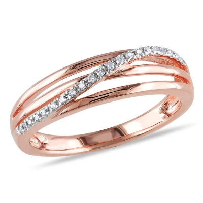 Amour Diamond Crossover Ring In Pink Plated Sterling Silver In Two-tone