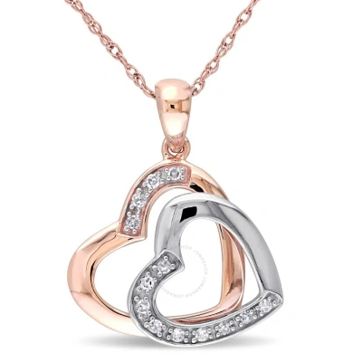Amour Diamond Double Heart Pendant With Chain In 10k 2-tone Rose And White Gold