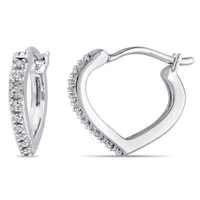 Pre-owned Amour Diamond Heart Hoop Earrings In 10k White Gold