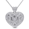 Amour Diamond Heart Locket Pendant With Chain In Sterling Silver In Silver