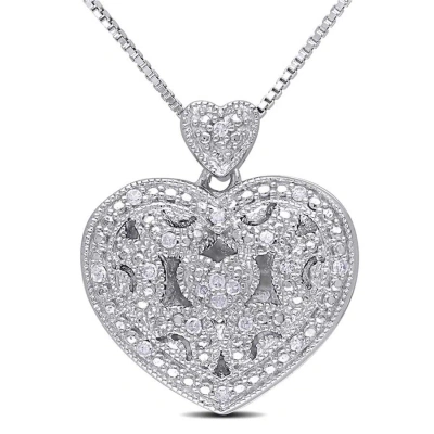 Amour Diamond Heart Locket Pendant With Chain In Sterling Silver