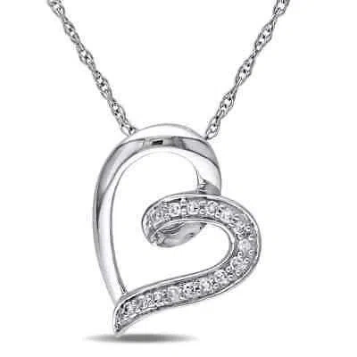 Pre-owned Amour Diamond Heart Pendant With Chain In 10k White Gold In Check Description