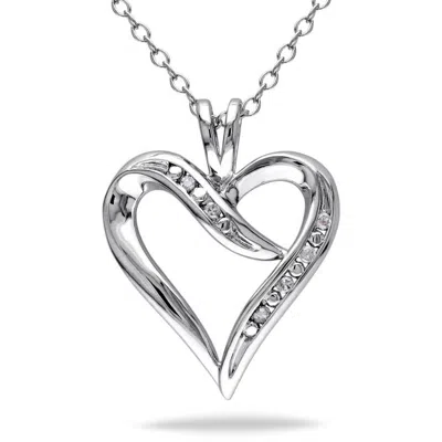 Amour Sterling Silver 0.05 Ct Tdw Diamond Heart Pendant With Chain In White