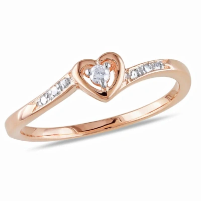 Amour Diamond Heart Ring In Rose Plated Sterling Silver In Pink